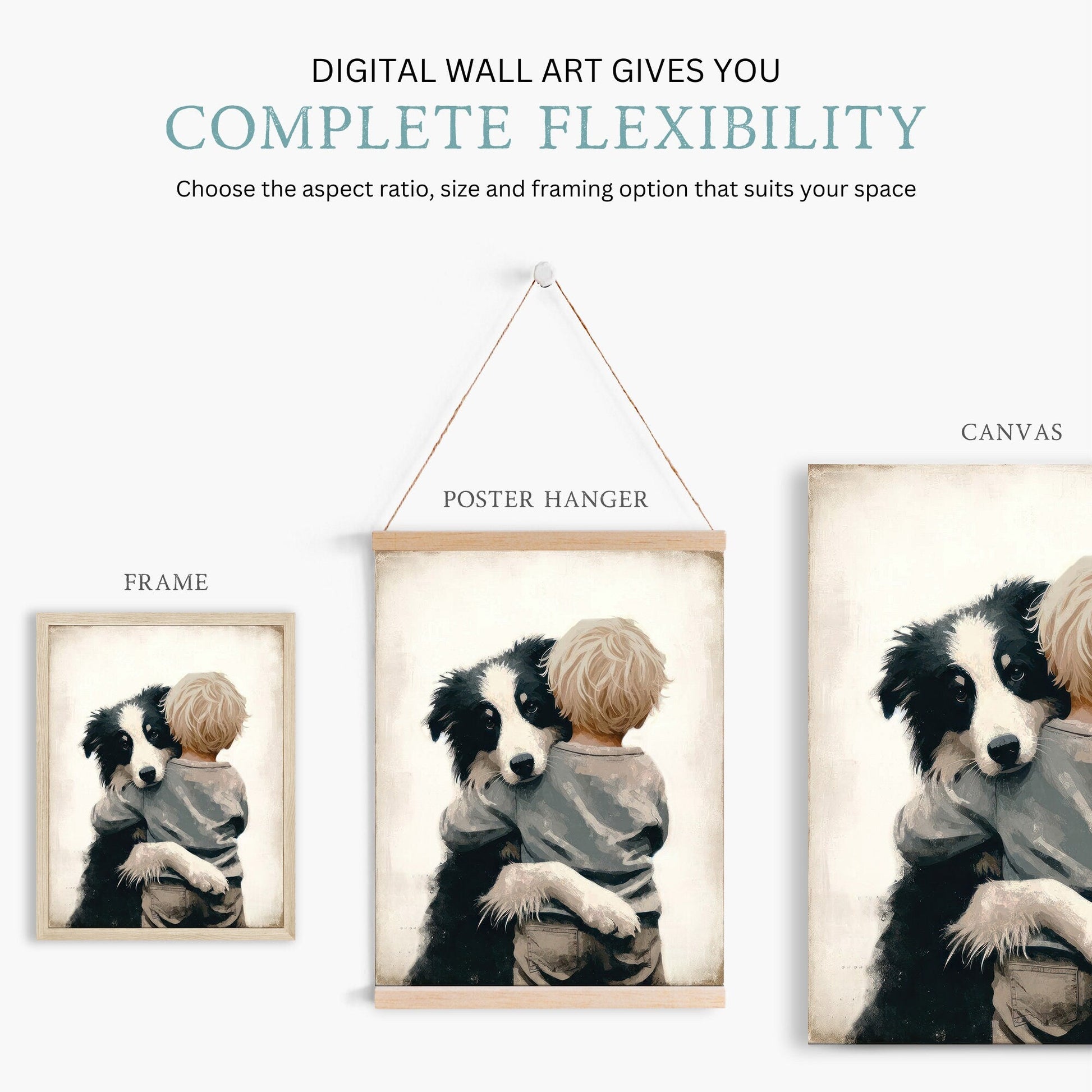 Border Collie Prints, Dog Nursery Decor, Boy & Puppy Wall Art - WildfieldPrints
