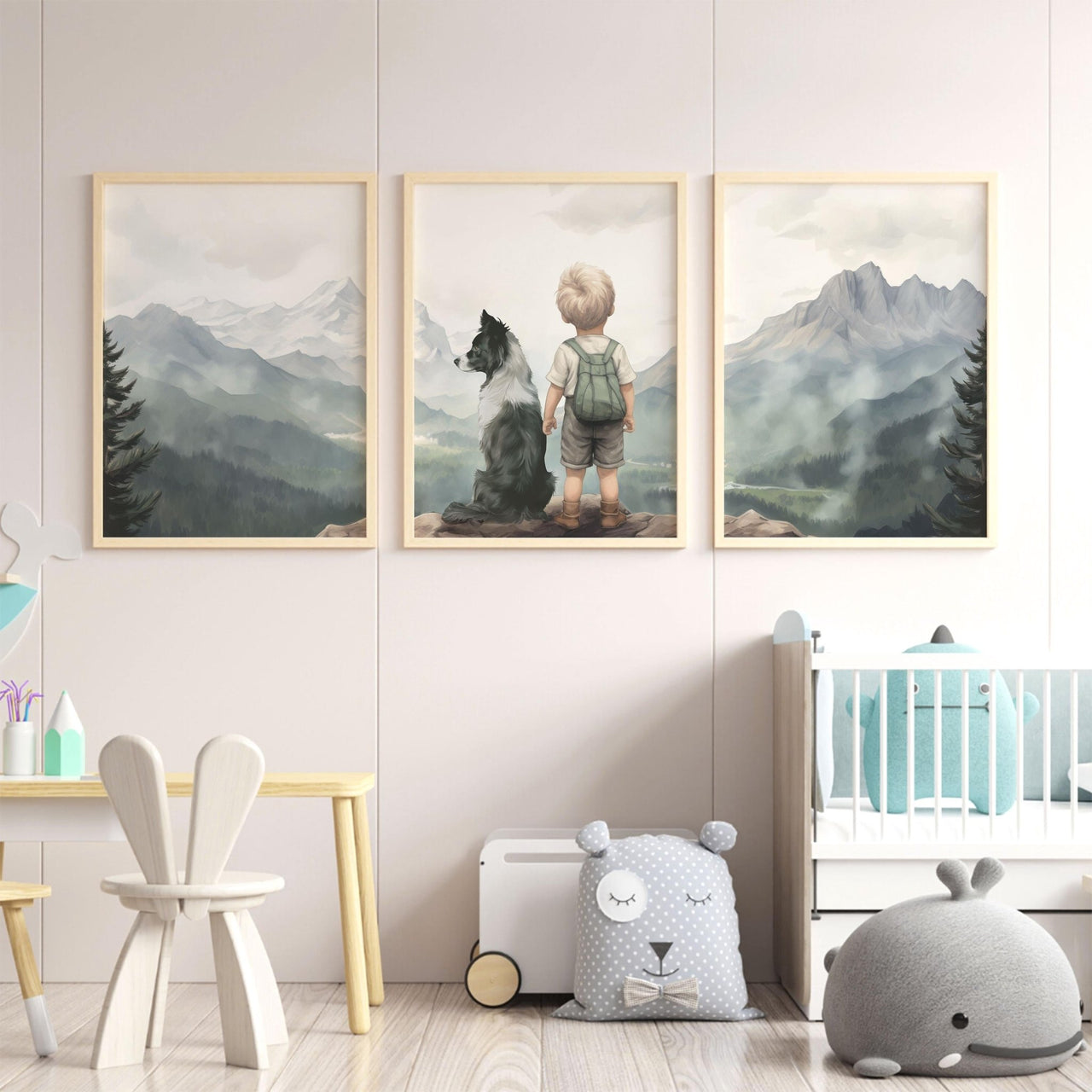 Border Collie Wall Art – Animal Nursery Print for Boys • Set of 3