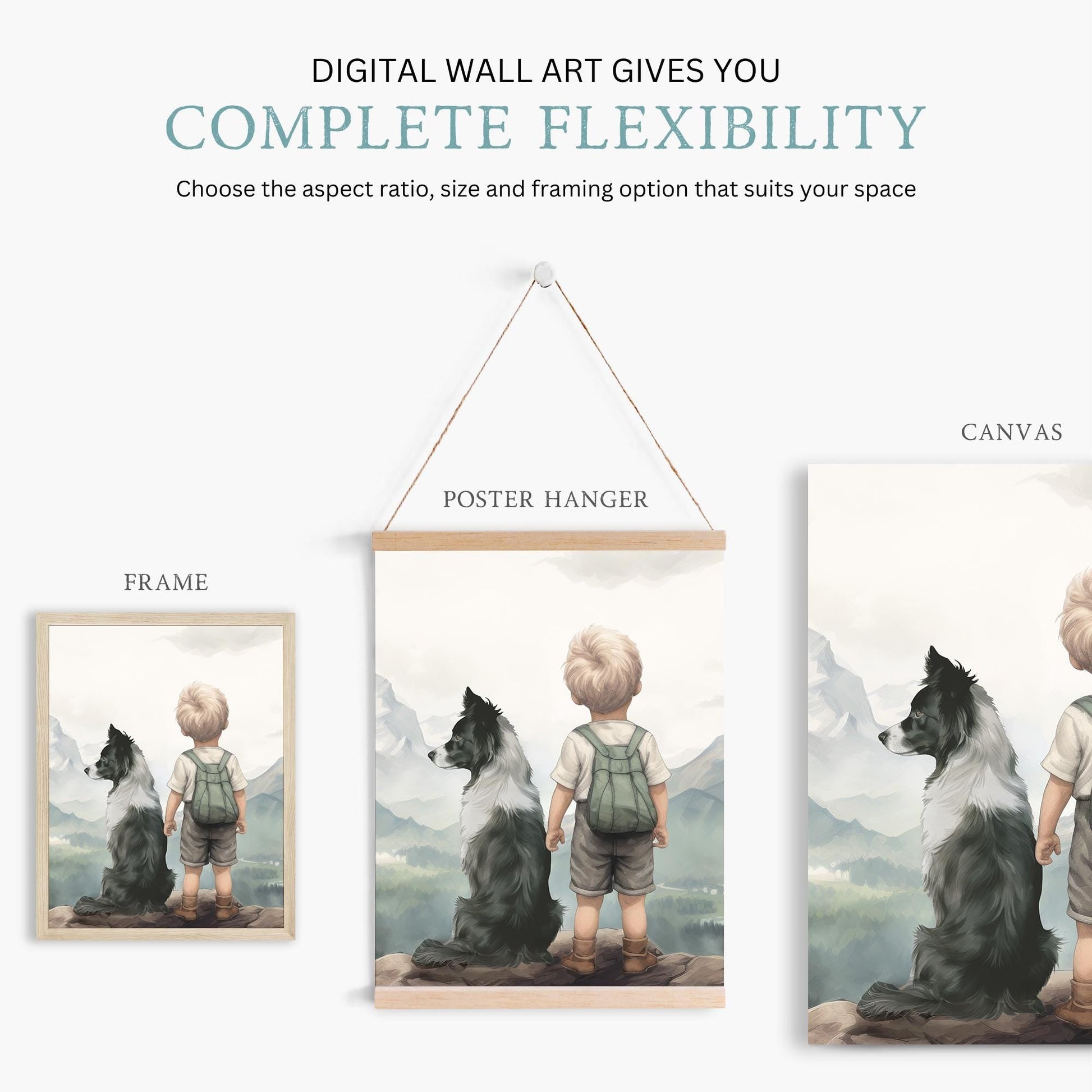 Border Collie Wall Art, Dog Nursery Decor, Boy & Dog Design - WildfieldPrints