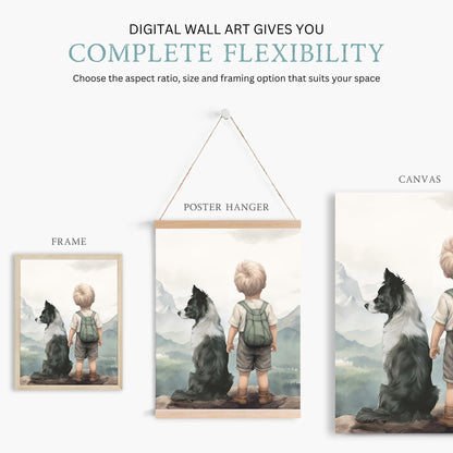 Border Collie Wall Art, Dog Nursery Decor, Boy & Dog Design - WildfieldPrints