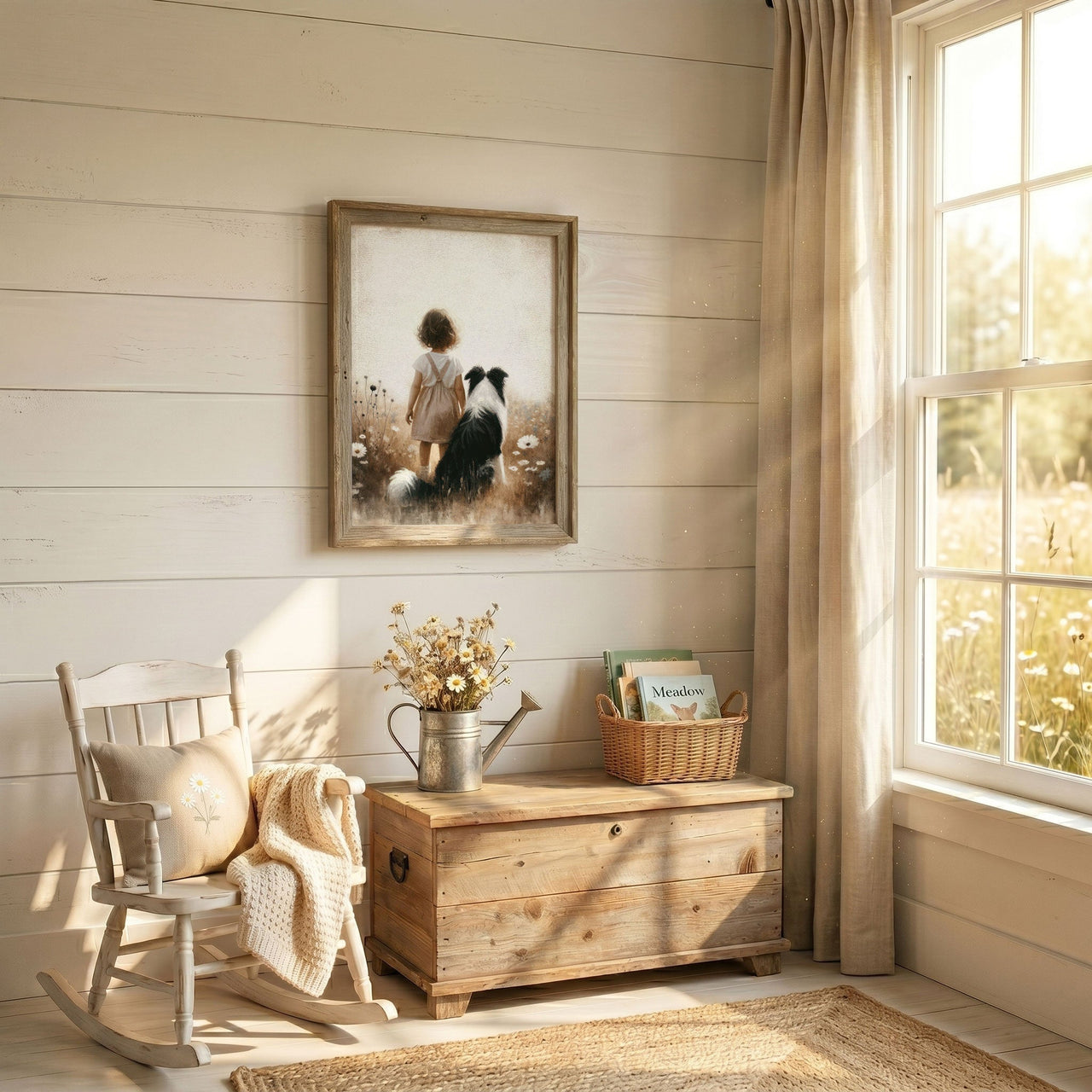Border Collie Wall Art – Dog Nursery Print for Girls Room