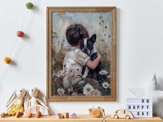 Boston Terrier Nursery Decor, Boy Dog Nursery Art, Boston Terrier Print Kids, Dog Boy Painting, Boy Room Dog Decor, Printable Dog Wall Art - My Store