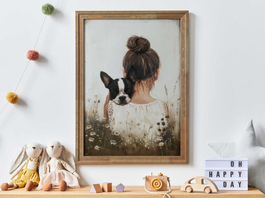 Boston Terrier Nursery Print, Dog Girl Wall Decor, Cute Pup Artwork - WildfieldPrints