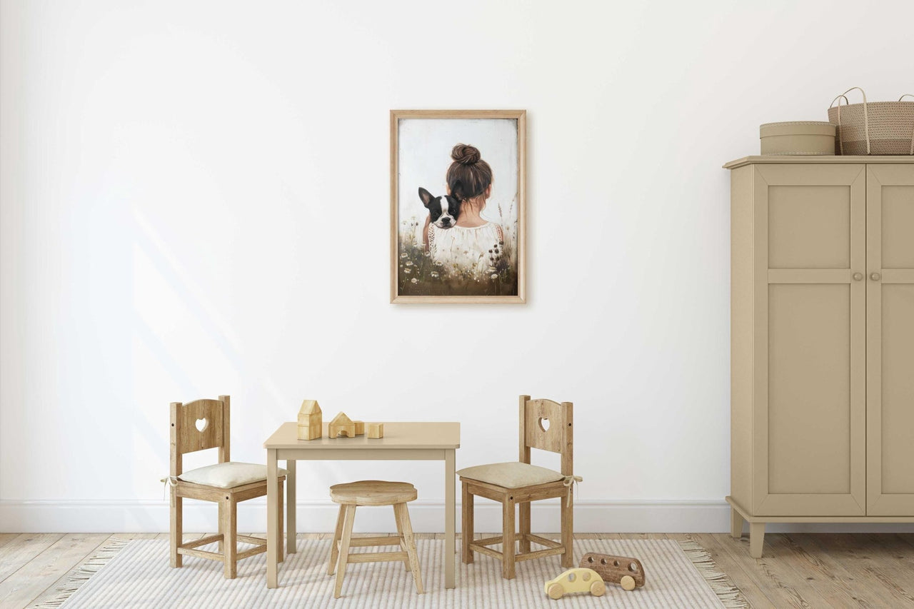 Boston Terrier Nursery Print – Dog Girls Room Wall Art