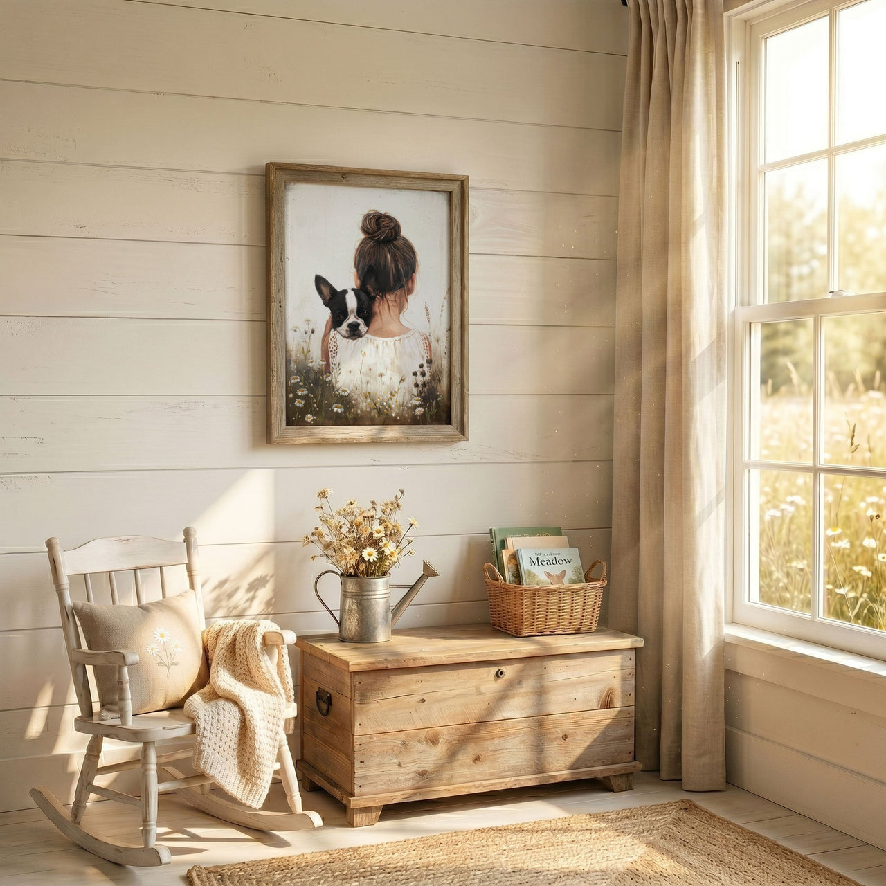 Boston Terrier Nursery Print – Dog Girls Room Wall Art