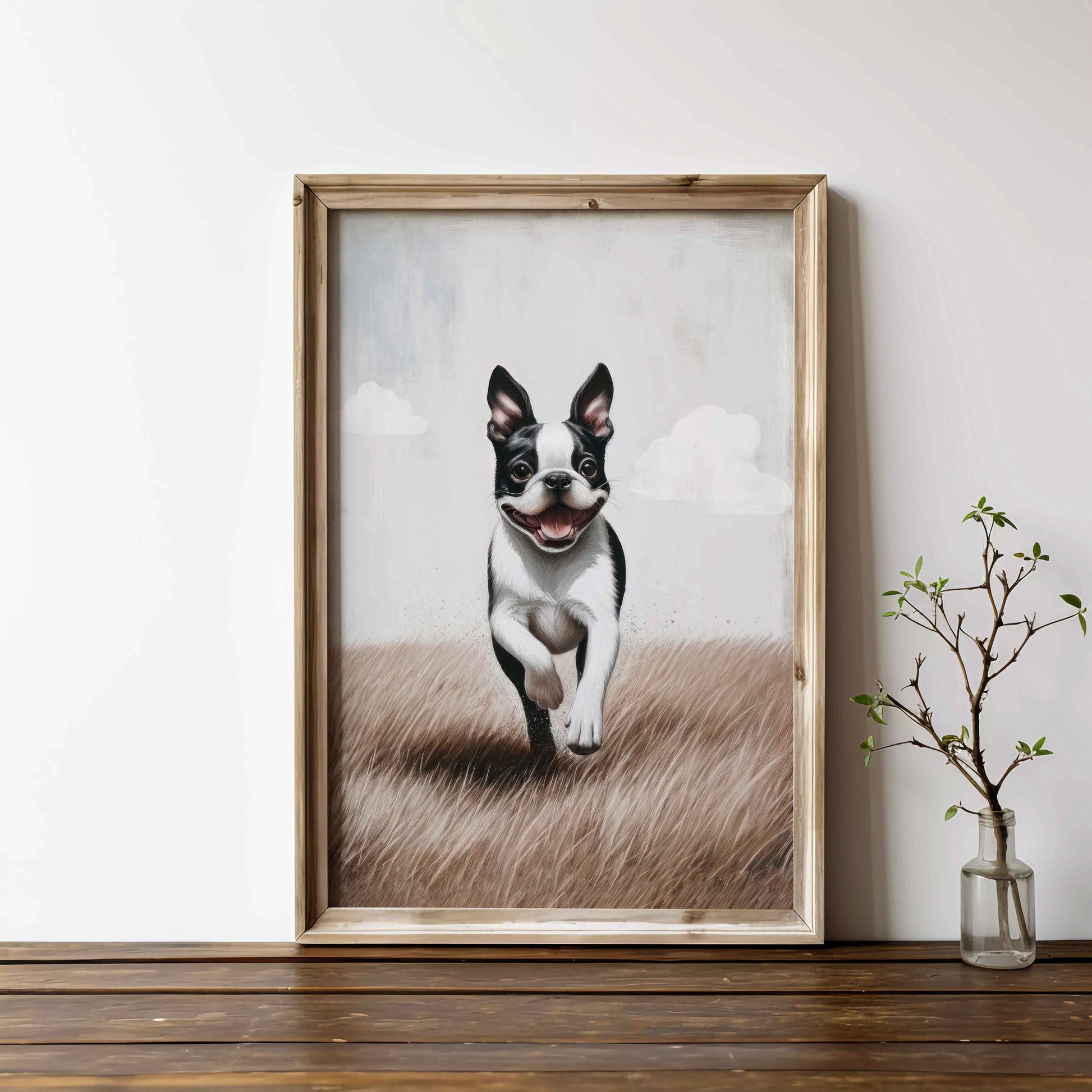 Boston Terrier Wall Art, Vintage Dog Portrait, Rustic Dog Decor - WildfieldPrints