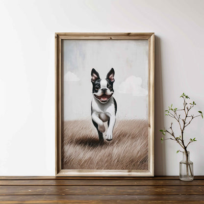Boston Terrier Wall Art, Vintage Dog Portrait, Rustic Dog Decor - WildfieldPrints