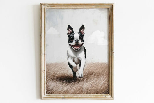 Boston Terrier Wall Art, Vintage Dog Portrait, Rustic Dog Decor - WildfieldPrints