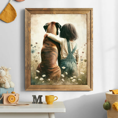Boxer Dog Art Print, Cute Nursery Decor for Girls, Pet Lover Wall Art - WildfieldPrints