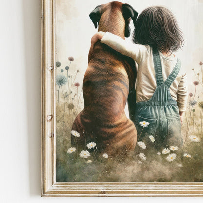 Boxer Dog Art Print, Cute Nursery Decor for Girls, Pet Lover Wall Art - WildfieldPrints