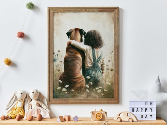 Boxer Dog Art Print, Cute Nursery Decor for Girls, Pet Lover Wall Art - WildfieldPrints