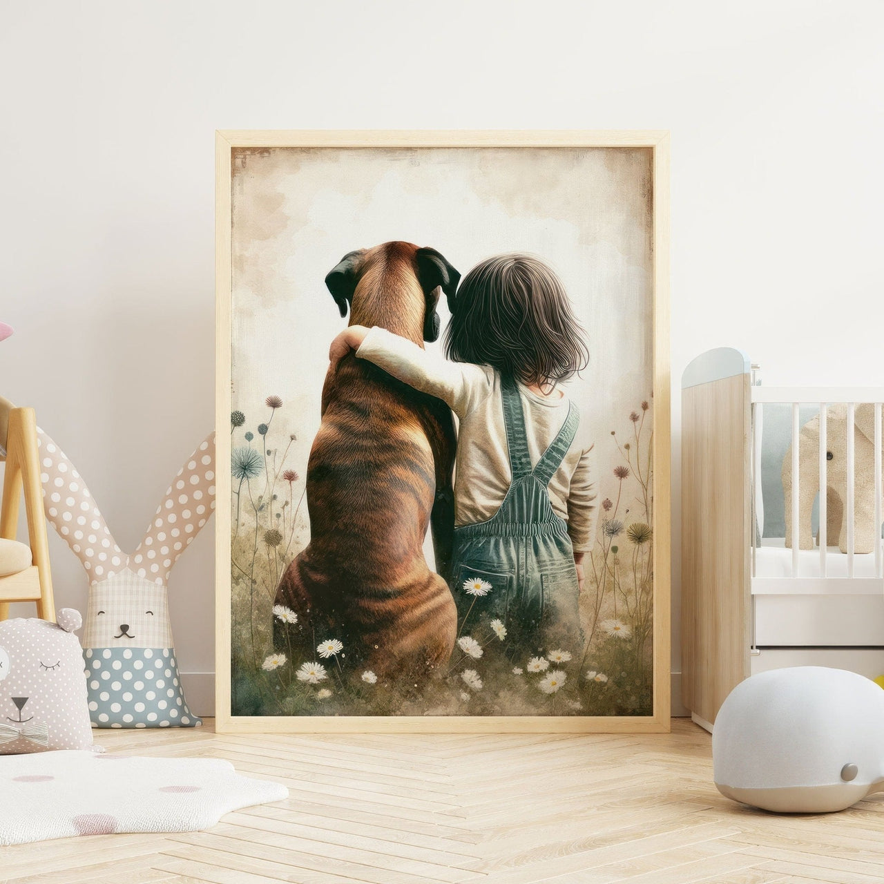 Boxer Dog Wall Art – Pet Nursery Print for Girls