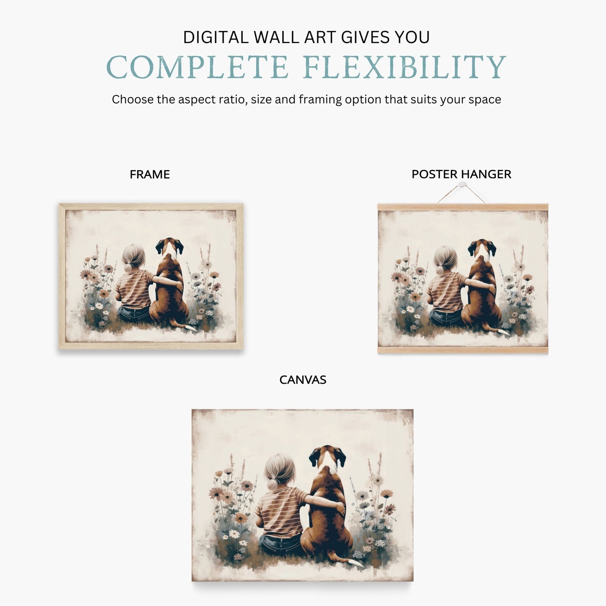 Boxer Dog Nursery Art, Girl & Dog Print, Kids Room Decor - WildfieldPrints