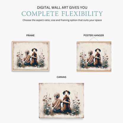 Boxer Dog Nursery Art, Girl & Dog Print, Kids Room Decor - WildfieldPrints