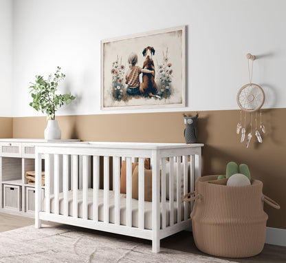 Boxer Dog Nursery Art, Girl & Dog Print, Kids Room Decor - WildfieldPrints