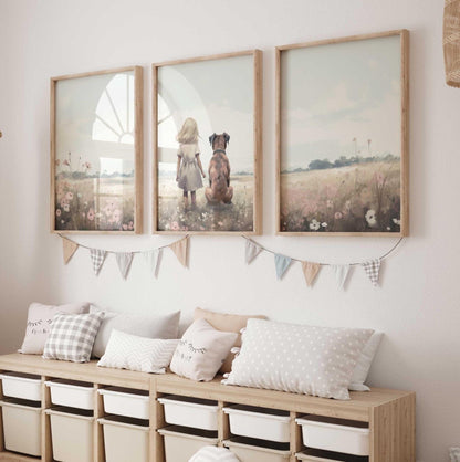 Boxer Dog Nursery Art, Girl & Dog Wall Decor, Perfect for Dog Lovers - WildfieldPrints