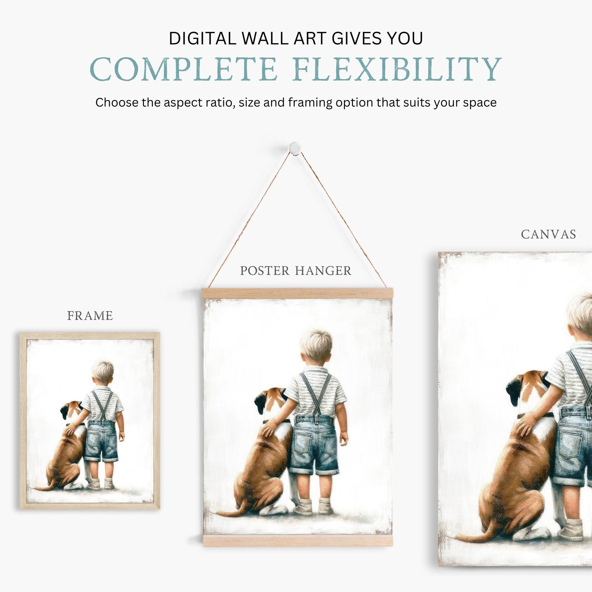 Boxer Dog Nursery Decor, Boy and Dog Art, Kids Room Wall Art - WildfieldPrints