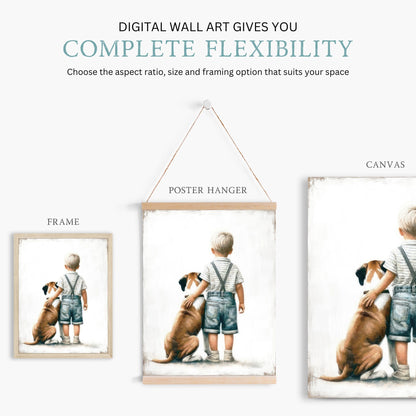 Boxer Dog Nursery Decor, Boy and Dog Art, Kids Room Wall Art - WildfieldPrints