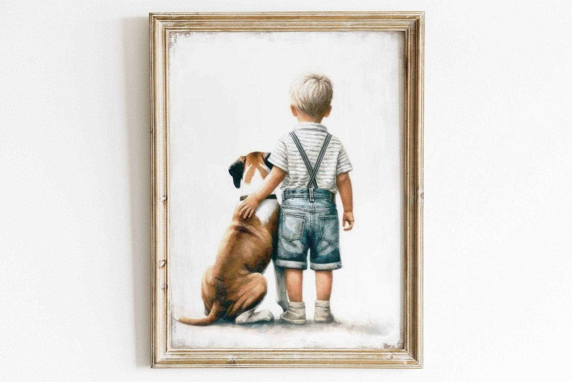 Boxer Dog Nursery Decor, Boy and Dog Art, Kids Room Wall Art - WildfieldPrints