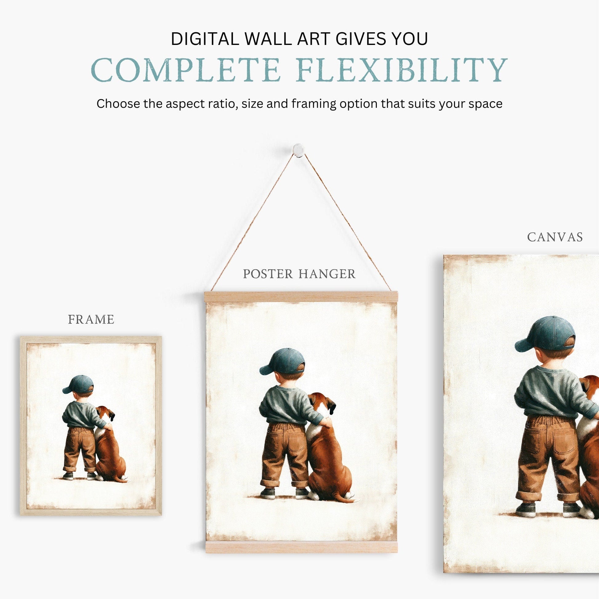 Boxer Dog Nursery Decor, Boy and Dog Art Print, Animal - Themed Decor - WildfieldPrints