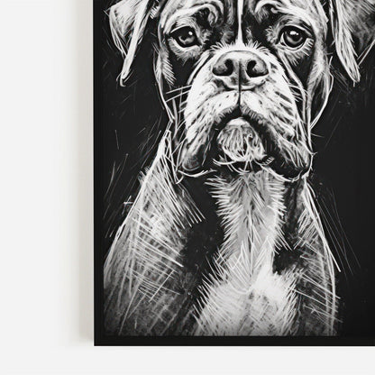 Boxer Dog Wall Art, Rustic Dog Decor, Line Drawing Portrait - WildfieldPrints