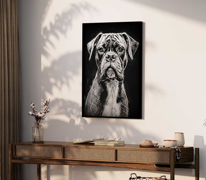 Boxer Dog Wall Art, Rustic Dog Decor, Line Drawing Portrait - WildfieldPrints