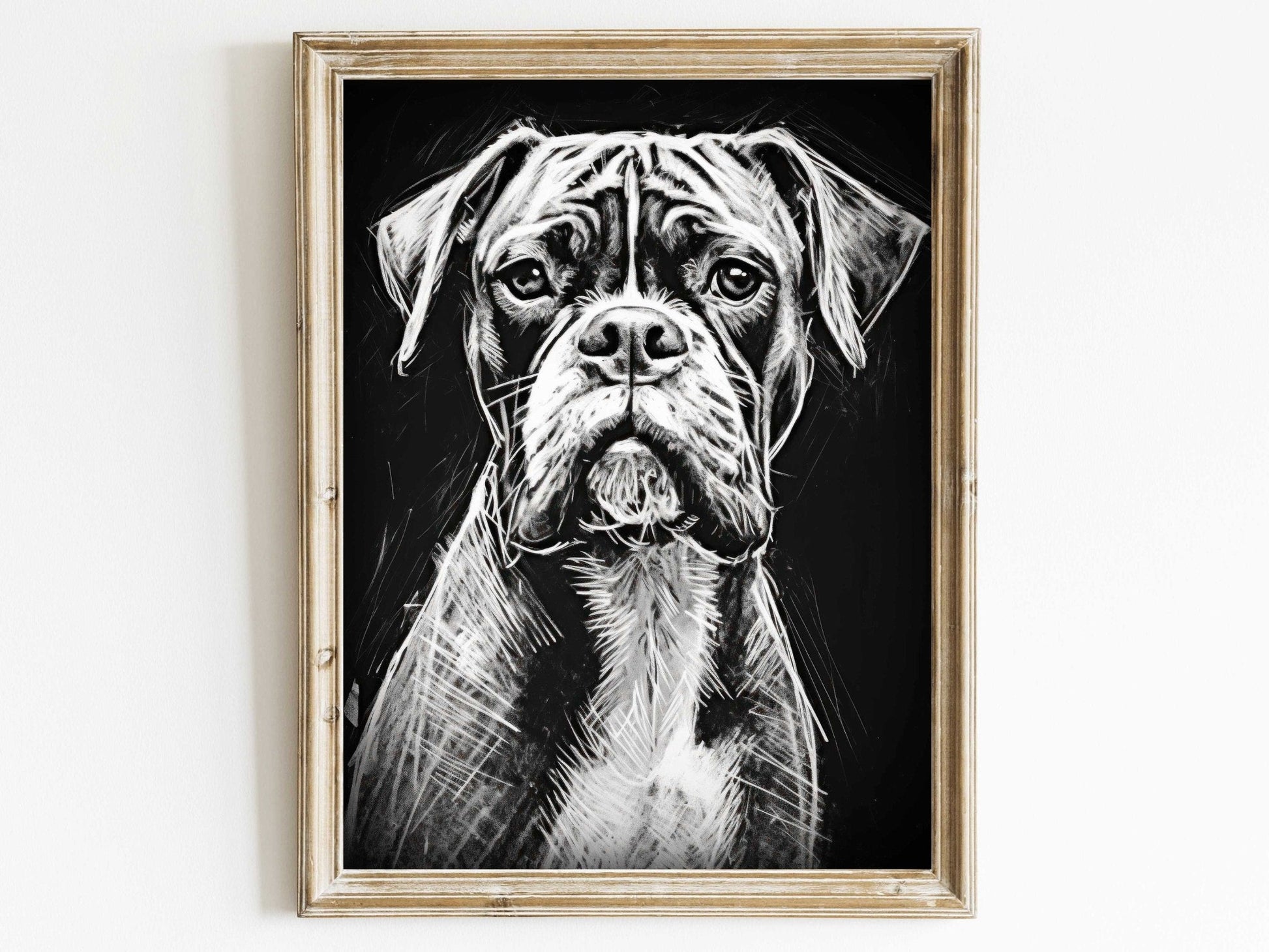 Boxer Dog Wall Art, Rustic Dog Decor, Line Drawing Portrait - WildfieldPrints