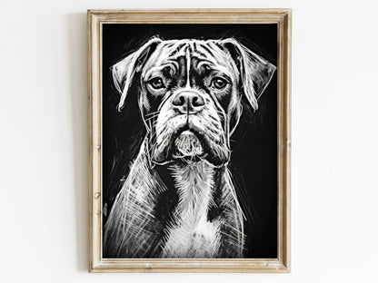 Boxer Dog Wall Art, Rustic Dog Decor, Line Drawing Portrait - WildfieldPrints