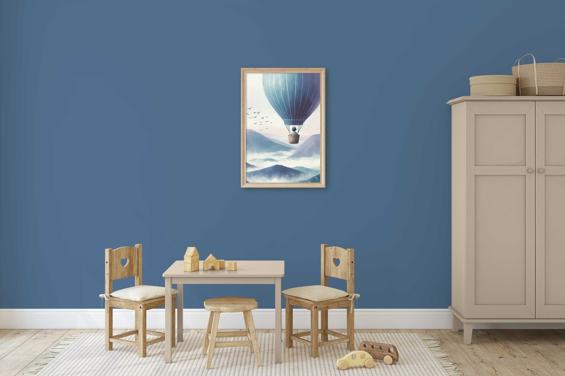 Boy Adventure Nursery Decor, Little Boy Flying Hot Air Balloon Print, Mountain Themed Art - WildfieldPrints
