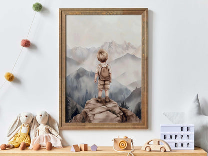 Boy Adventure Nursery Decor, Mountain Wall Art, Hiking Print for Playroom - WildfieldPrints