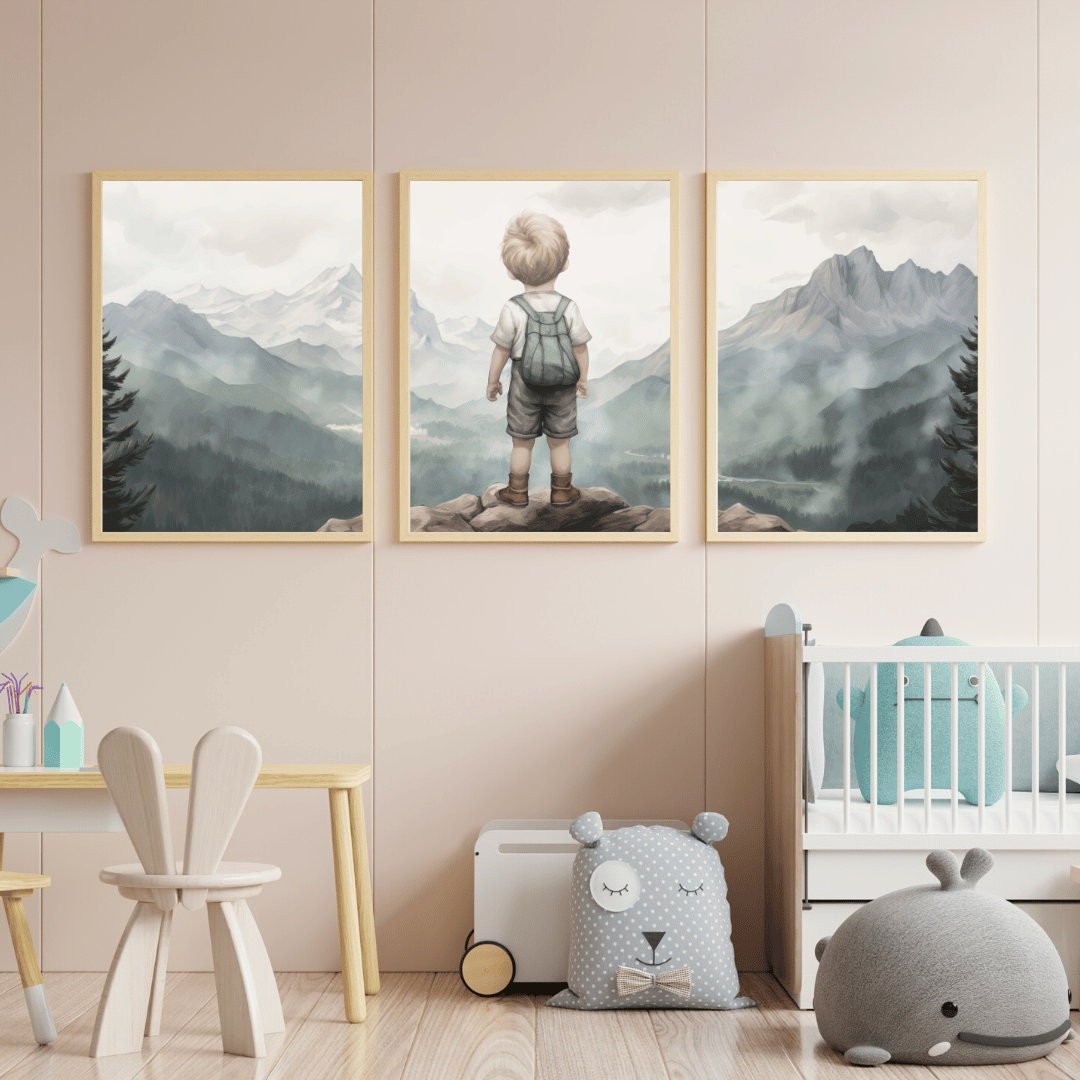 Boy Explorer Wall Art – Adventure Boys Room Decor • Set of 3