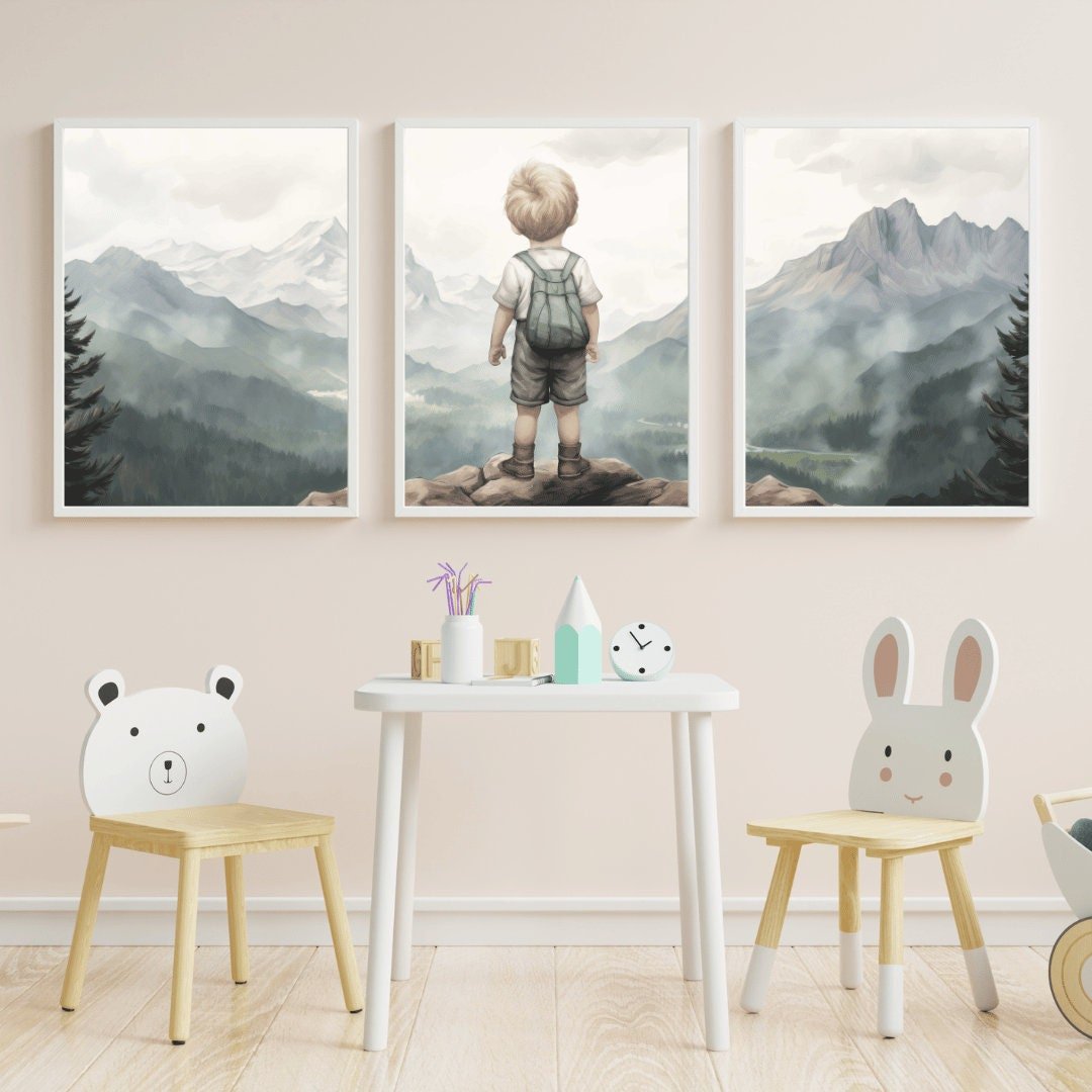 Boy Explorer Wall Art – Adventure Boys Room Decor • Set of 3