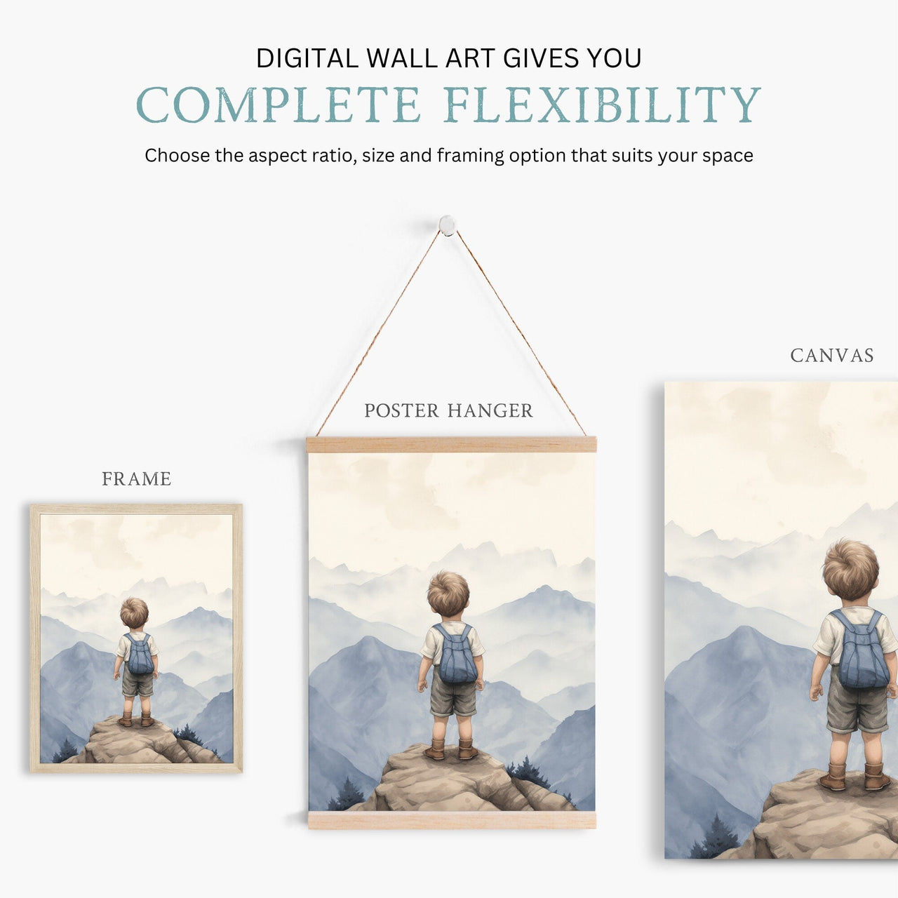 Mountain Adventure Wall Art – Nature Boys Room Prints • Set of 3