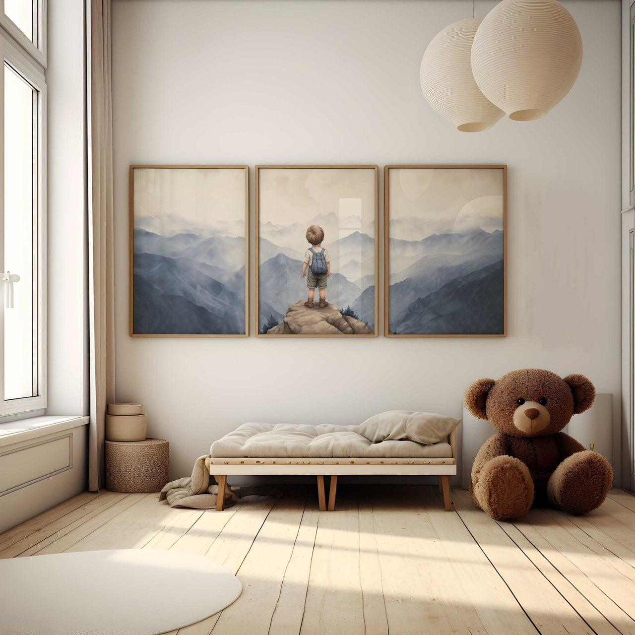 Mountain Adventure Wall Art – Nature Boys Room Prints • Set of 3
