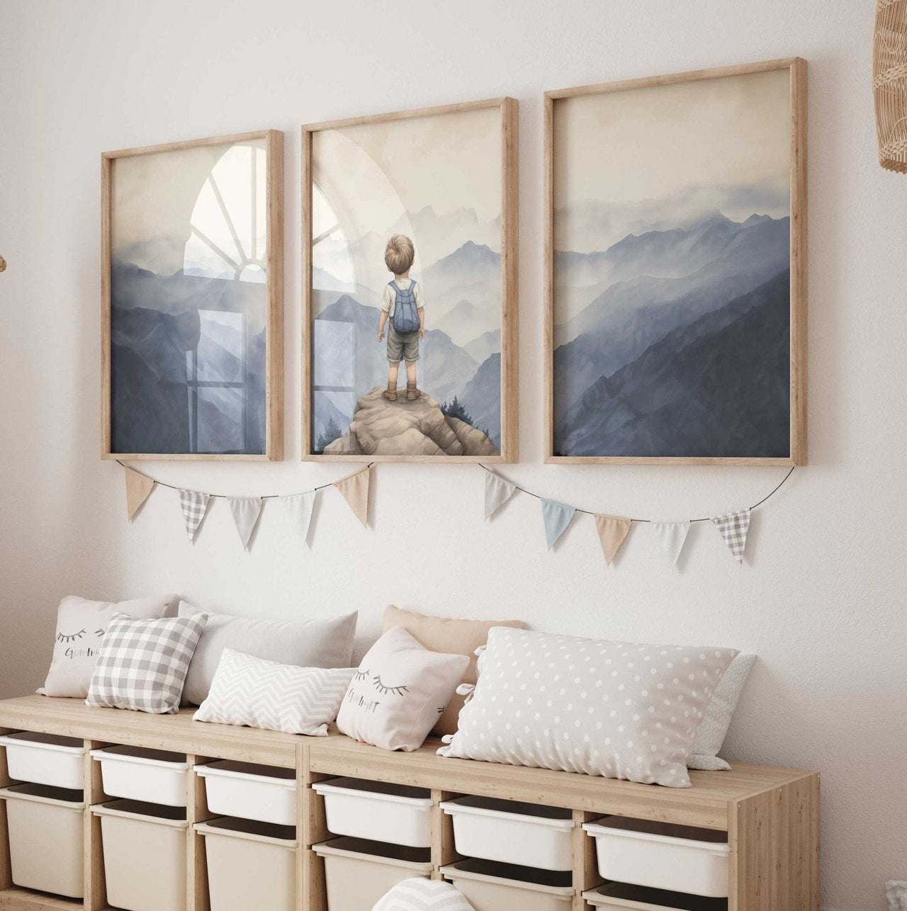 Mountain Adventure Wall Art – Nature Boys Room Prints • Set of 3