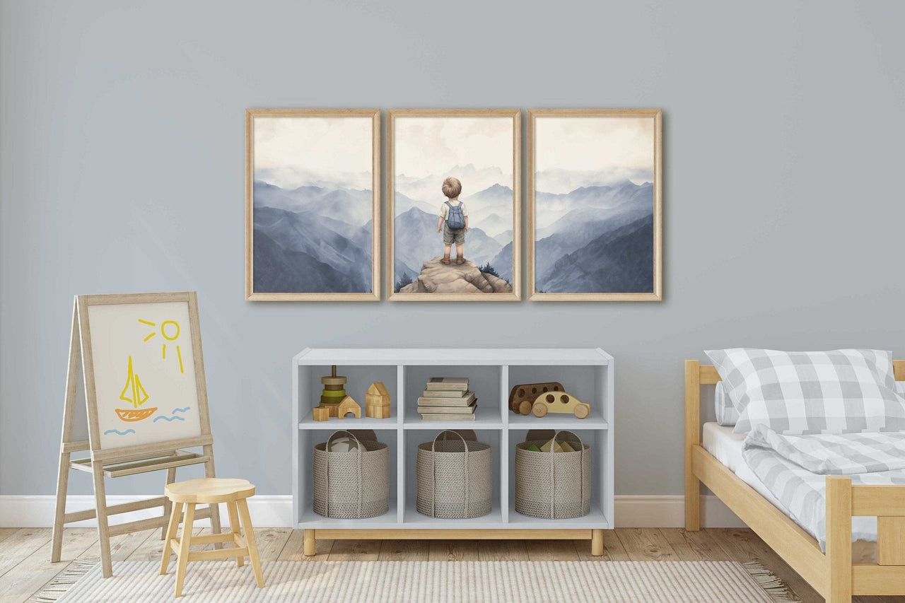Mountain Adventure Wall Art – Nature Boys Room Prints • Set of 3