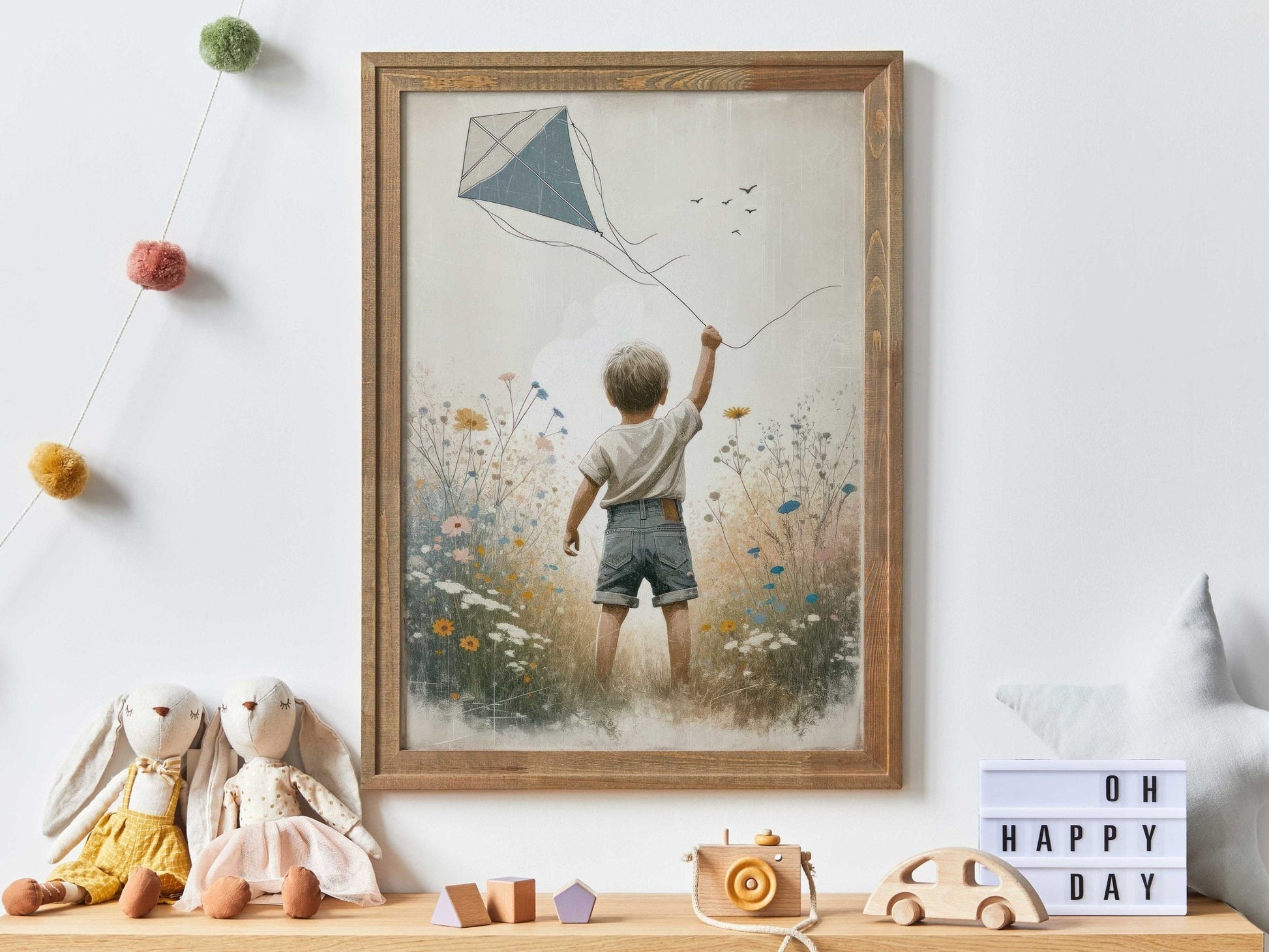 Boy Adventure Wall Art, Kite Nursery Print, Toddler Room Decor - WildfieldPrints