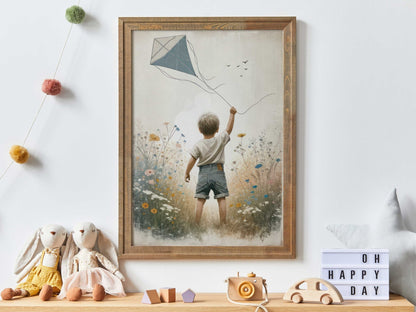 Boy Adventure Wall Art, Kite Nursery Print, Toddler Room Decor - WildfieldPrints