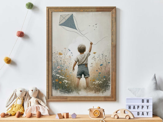 Boy Adventure Wall Art, Kite Nursery Print, Toddler Room Decor - WildfieldPrints