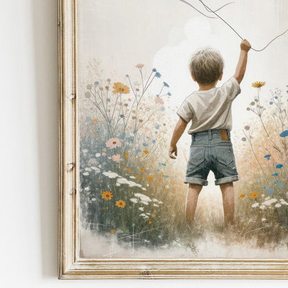 Boy Adventure Wall Art, Kite Nursery Print, Toddler Room Decor - WildfieldPrints