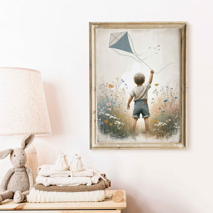 Boy Adventure Wall Art, Kite Nursery Print, Toddler Room Decor - WildfieldPrints