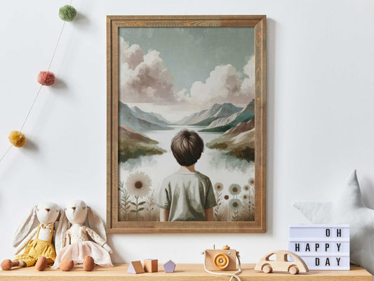 Boy Adventure Wall Art, Mountain Nursery Decor, Nature Prints for Kids - WildfieldPrints