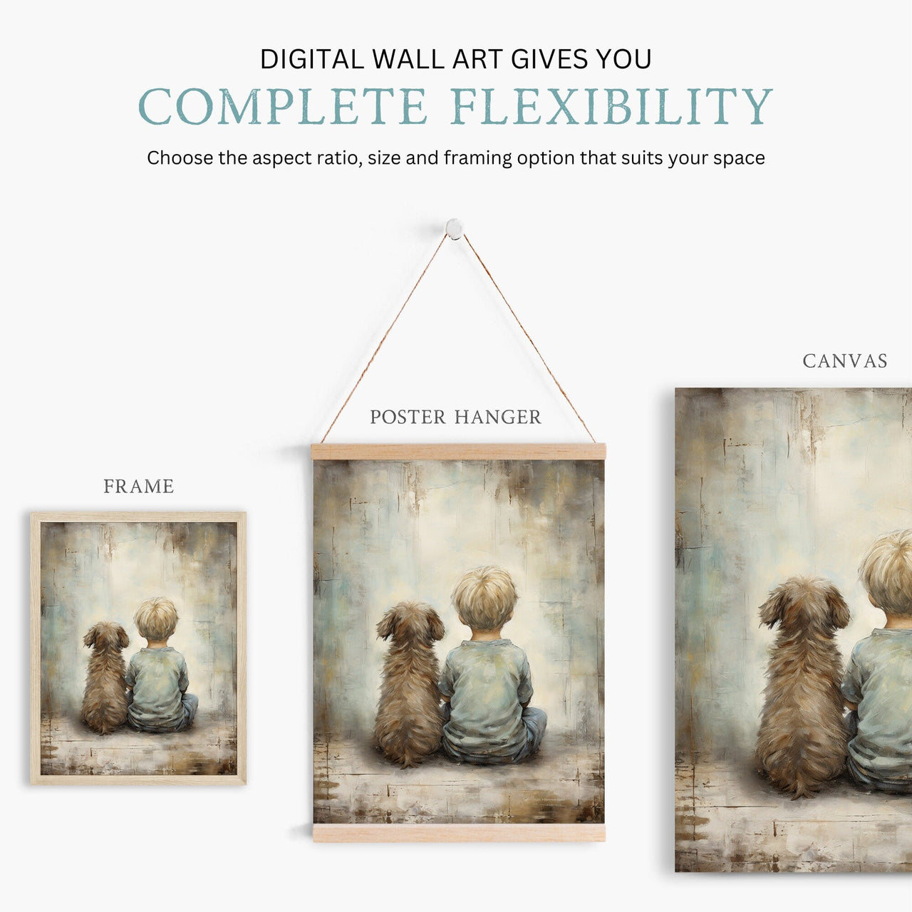 Blonde Boy and Dog Wall Art – Animal Boys Room Print