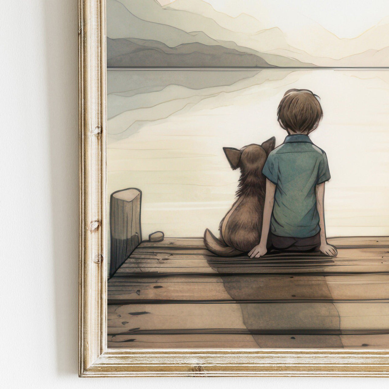 Boy and Dog Art Print – Animal Toddler Room Wall Decor