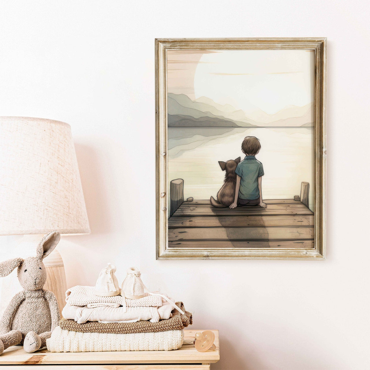 Boy and Dog Art Print – Animal Toddler Room Wall Decor