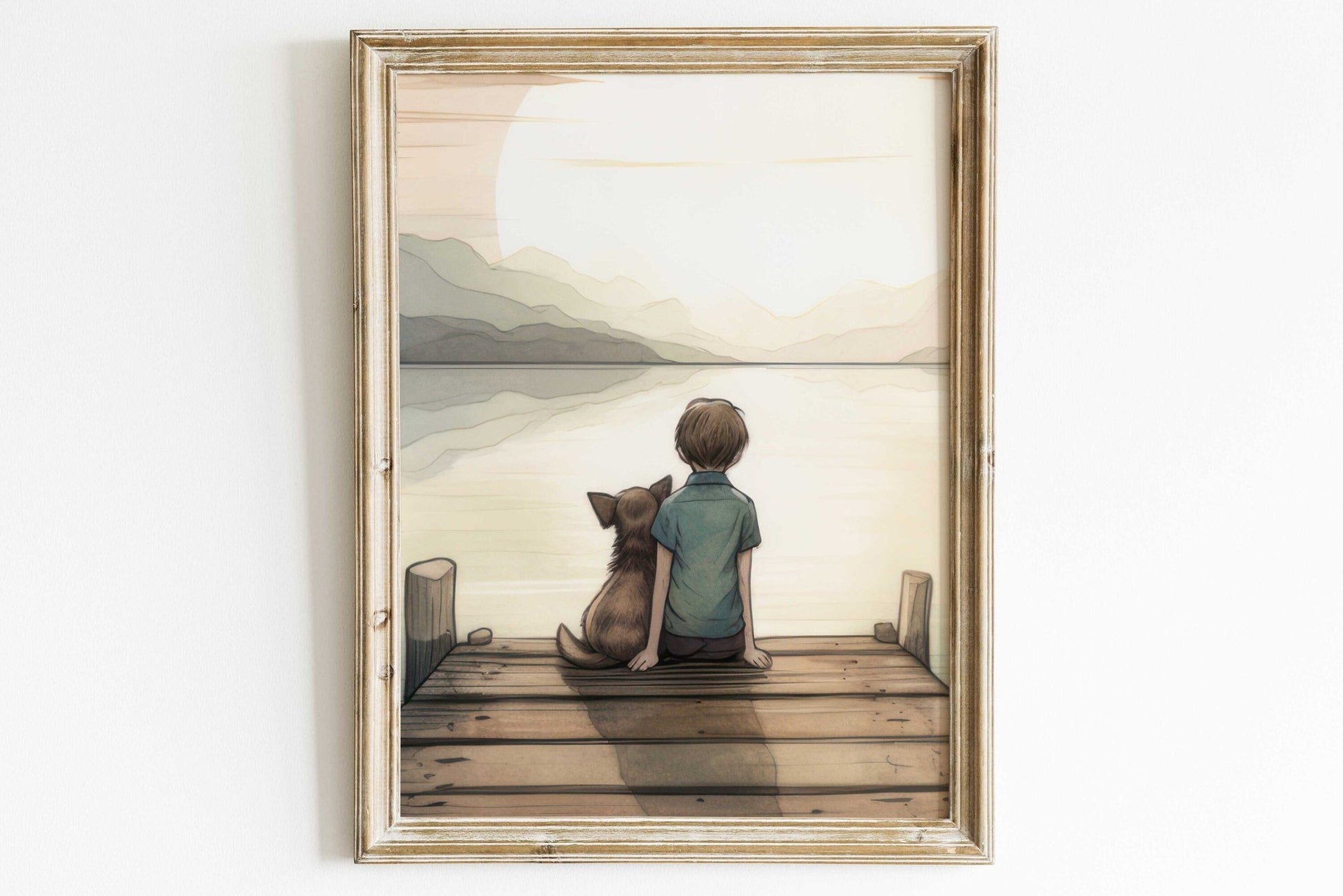 Boy and Dog Art Print, Toddler Room Decor, Puppy Wall Art - WildfieldPrints