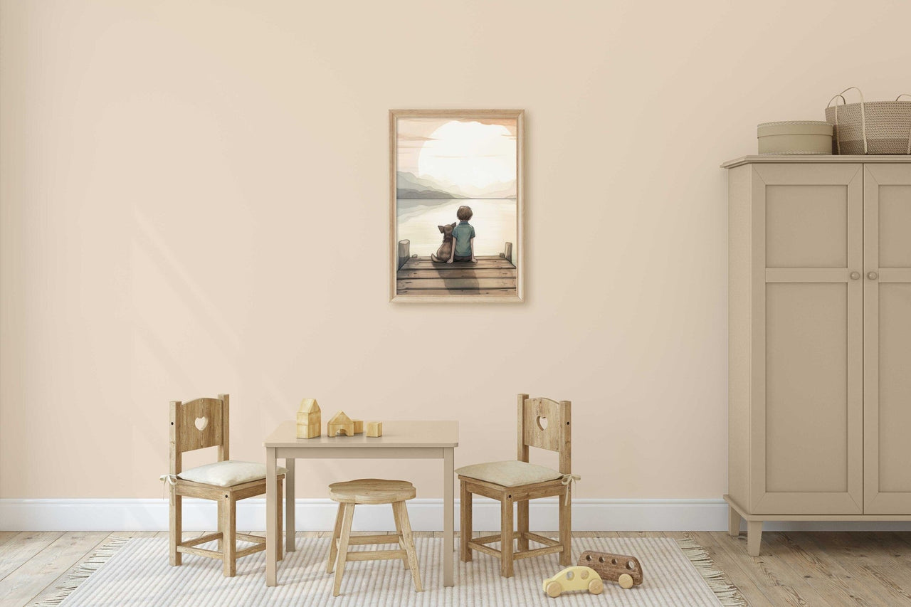 Boy and Dog Art Print – Animal Toddler Room Wall Decor