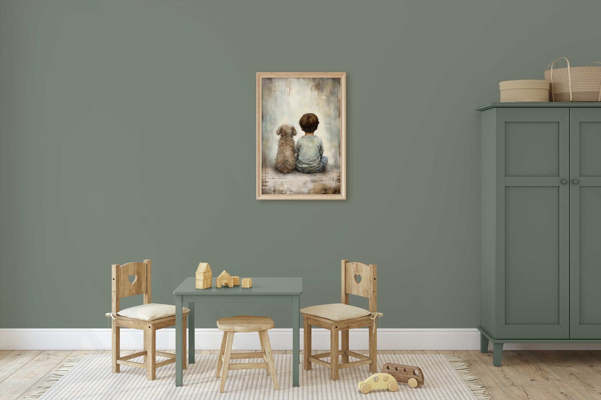 Boy and Dog Art, Vintage Nursery Print, Rustic Dog Decor, Kids Room - WildfieldPrints