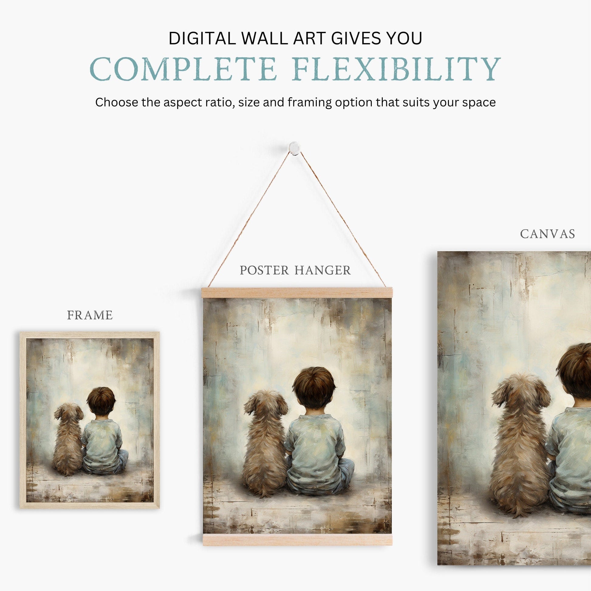 Boy and Dog Art, Vintage Nursery Print, Rustic Dog Decor, Kids Room - WildfieldPrints