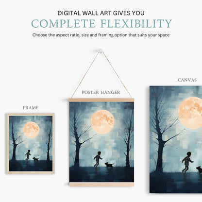 Boy and Dog Art, Whimsical Nursery Decor, Teal Bedroom Accent - WildfieldPrints